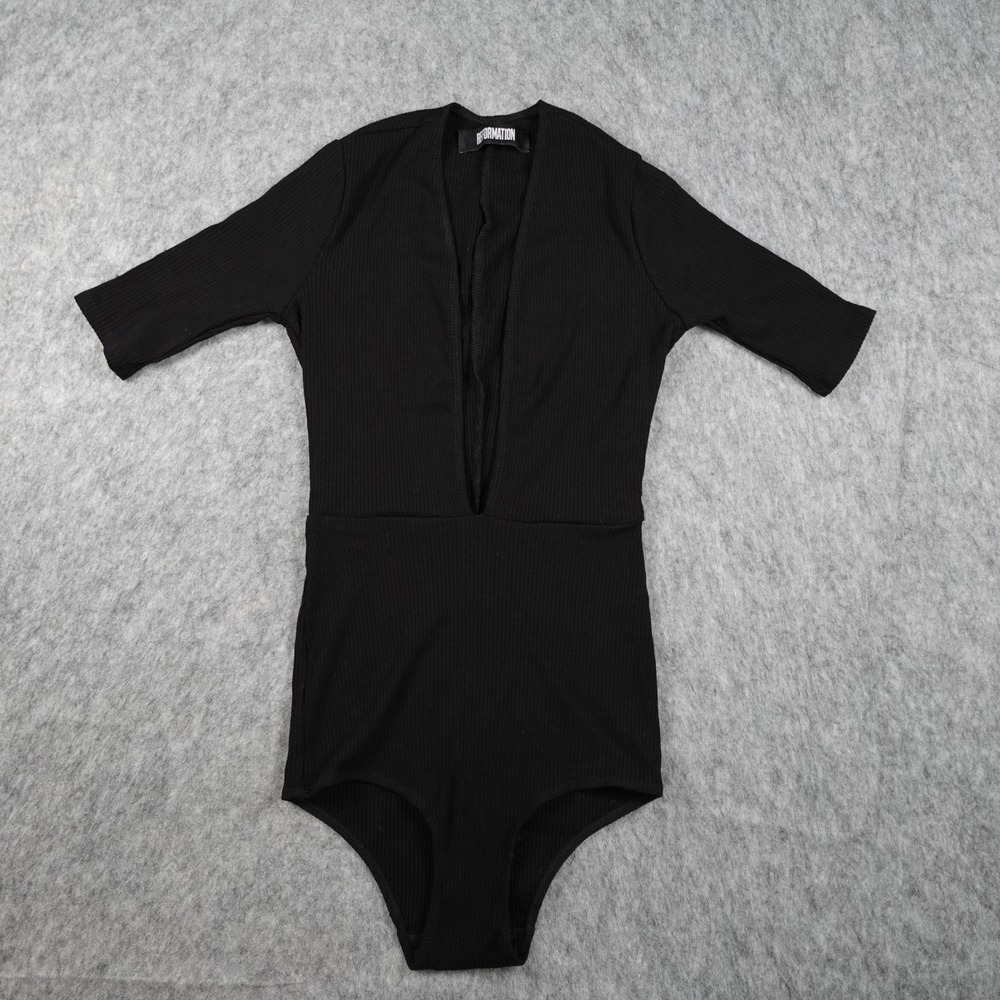 Reformation Bodysuit‎ Women XS/S? Black Ribbed Plunge VNeck Short Sleeve Stretch